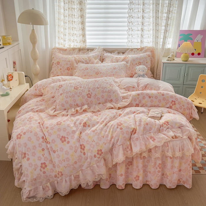 91家纺网 家纺一手货源 找家纺 （总）家之硕家纺 2025新款立体雕花可拆洗牛奶绒床裙四件套