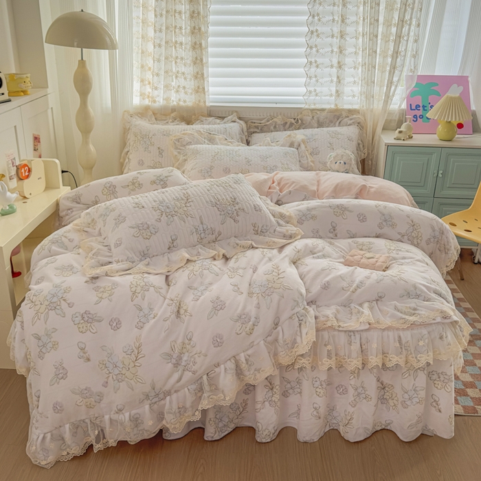 家之硕家纺 2025新款立体雕花可拆洗牛奶绒床裙四件套 花韵