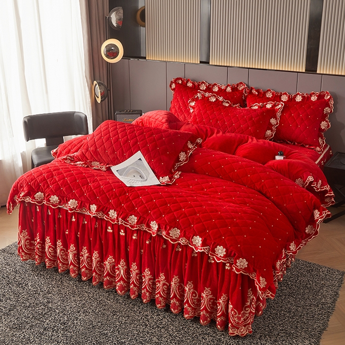 91家纺网 家纺一手货源 找家纺 （总）罗艺轩 2025新款婴儿绒加厚保暖床裙式四件套-心语