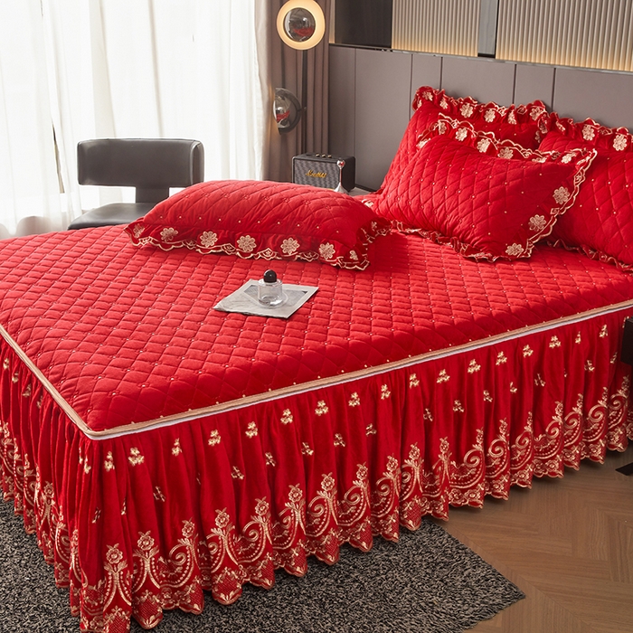 91家纺网 家纺一手货源 找家纺 （总）罗艺轩 2025新款婴儿绒加厚保暖床裙式四件套-心语