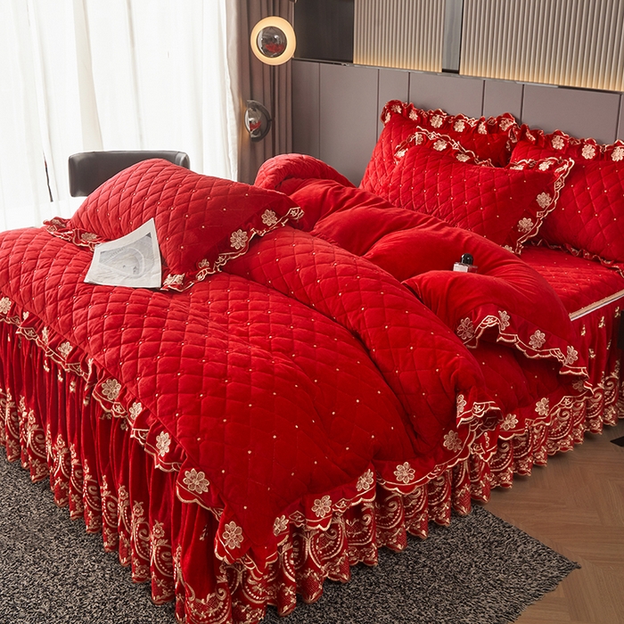 91家纺网 家纺一手货源 找家纺 （总）罗艺轩 2025新款婴儿绒加厚保暖床裙式四件套-心语