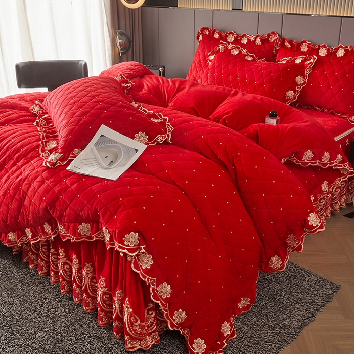 91家纺网 家纺一手货源 找家纺 （总）罗艺轩 2025新款婴儿绒加厚保暖床裙式四件套-心语