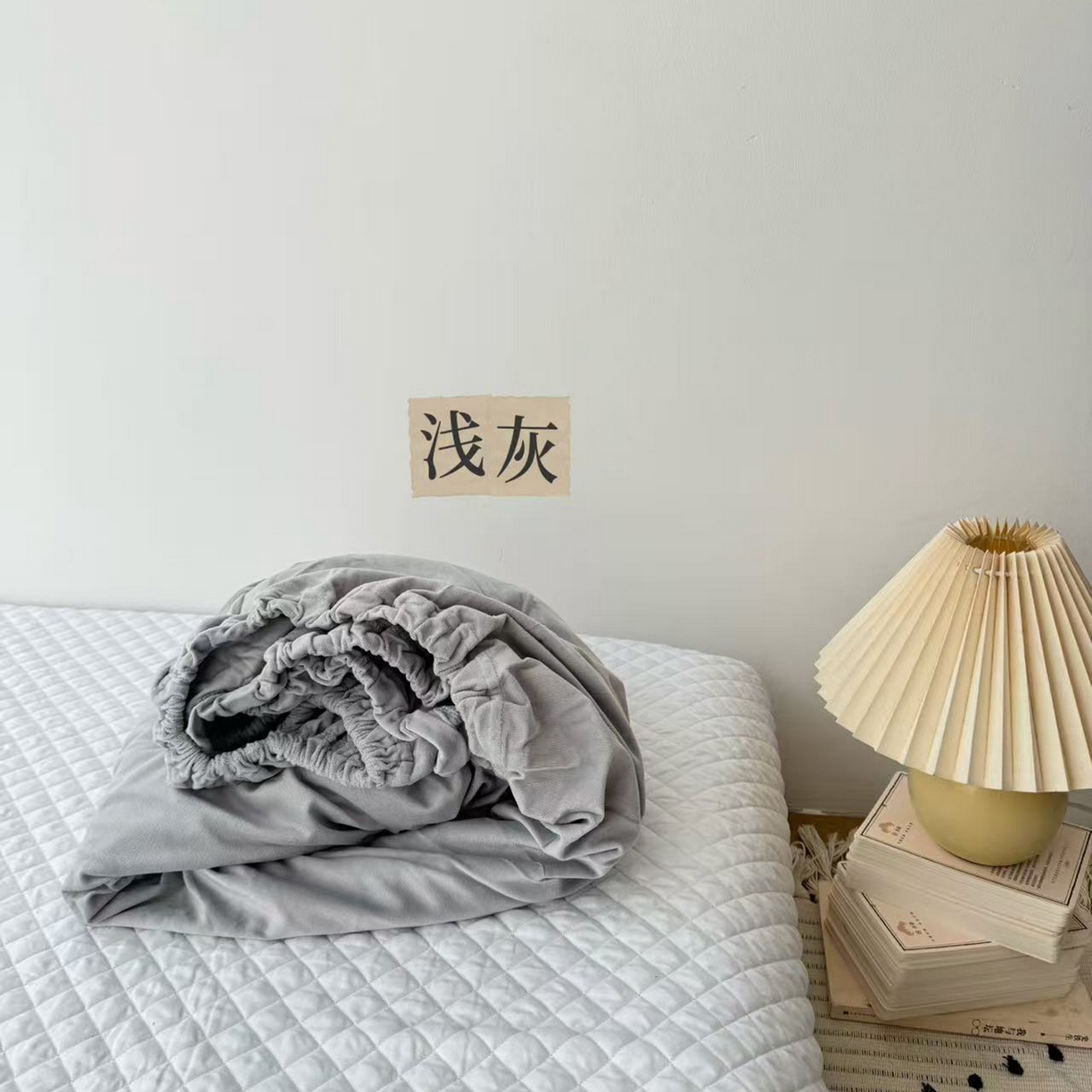 例外 2025新款日式良品190克高克重天鹅绒系列纯色四件套单品 浅灰