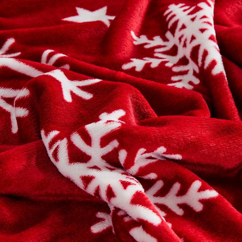 91家纺网 家纺一手货源 找家纺 悦织湾家纺 2025新款圣诞风双面绒毛毯毯子牛奶绒印花法兰绒210克重法莱绒可铺可盖床单被子 圣诞雪花