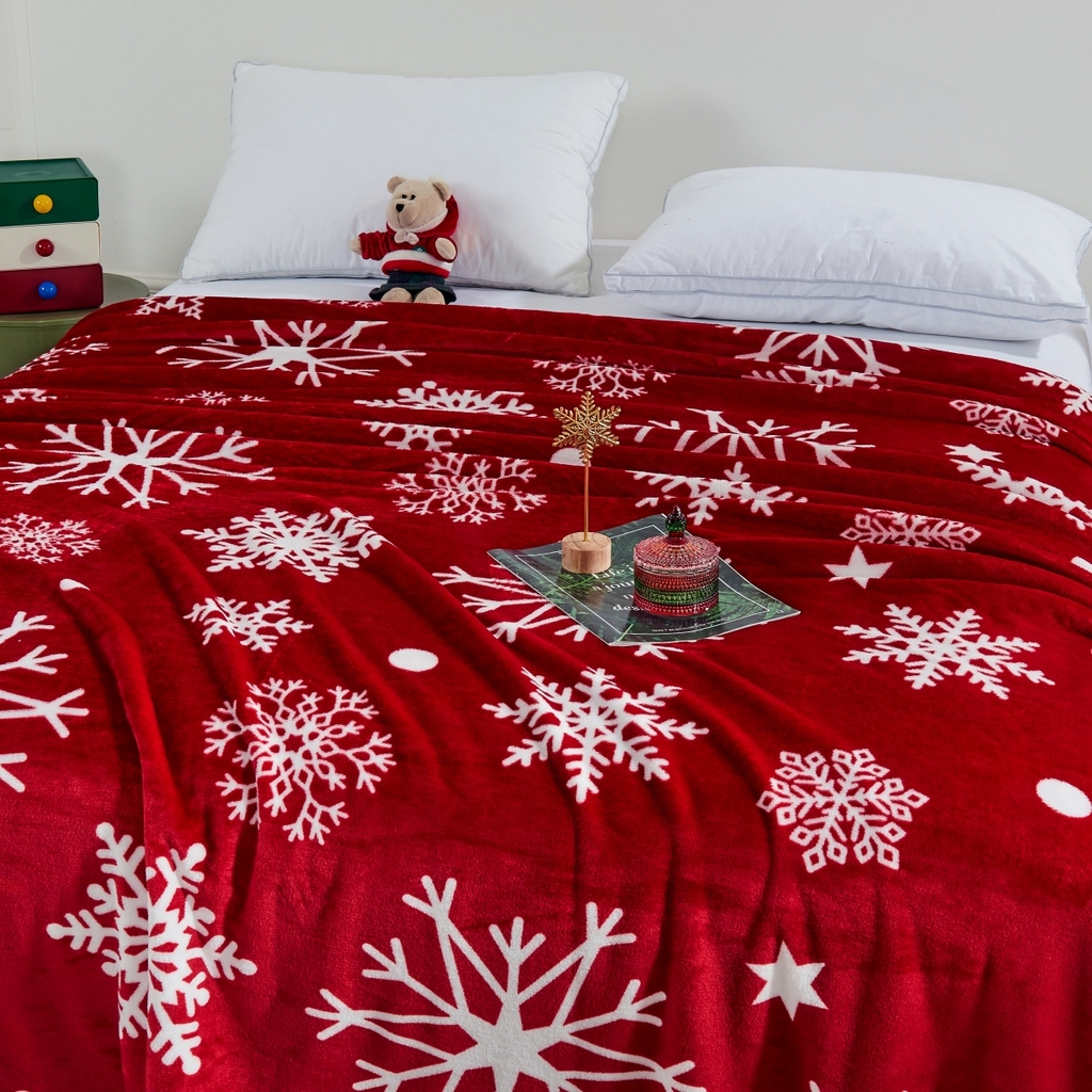 91家纺网 家纺一手货源 找家纺 悦织湾家纺 2025新款圣诞风双面绒毛毯毯子牛奶绒印花法兰绒210克重法莱绒可铺可盖床单被子 圣诞雪花