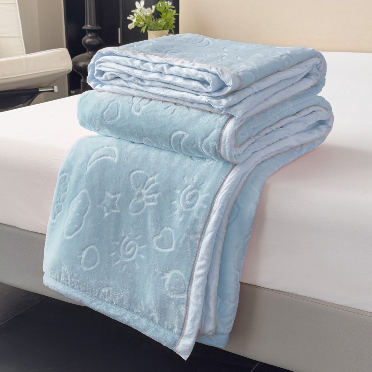 91家纺网 家纺一手货源 找家纺 悦织湾家纺 2025新款加厚星星月岁云毯轻奢时尚毛毯盖毯四季毯被子跨境外贸出口直播热销款 星星月岁云毯天兰