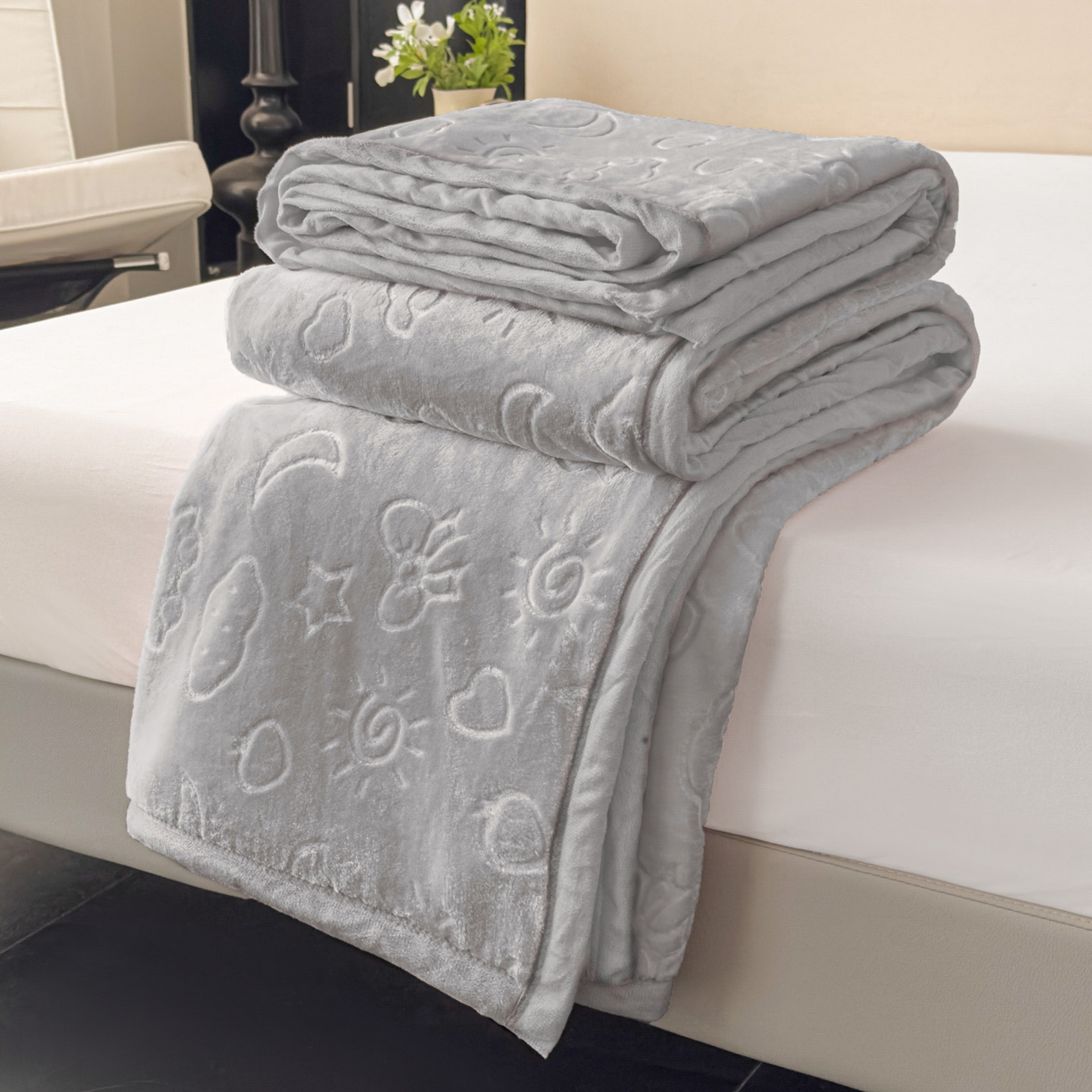 91家纺网 家纺一手货源 找家纺 悦织湾家纺 2025新款加厚星星月岁云毯轻奢时尚毛毯盖毯四季毯被子跨境外贸出口直播热销款 星星月岁云毯浅灰