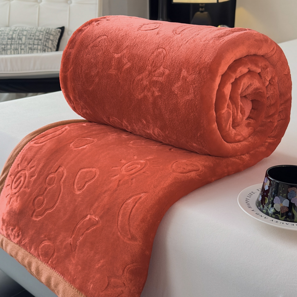 91家纺网 家纺一手货源 找家纺 悦织湾家纺 2025新款加厚星星月岁云毯轻奢时尚毛毯盖毯四季毯被子跨境外贸出口直播热销款 星星月岁云毯酒红