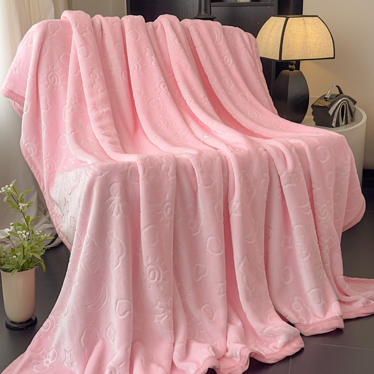 91家纺网 家纺一手货源 找家纺 悦织湾家纺 2025新款加厚星星月岁云毯轻奢时尚毛毯盖毯四季毯被子跨境外贸出口直播热销款 星星月岁云毯悠悠粉