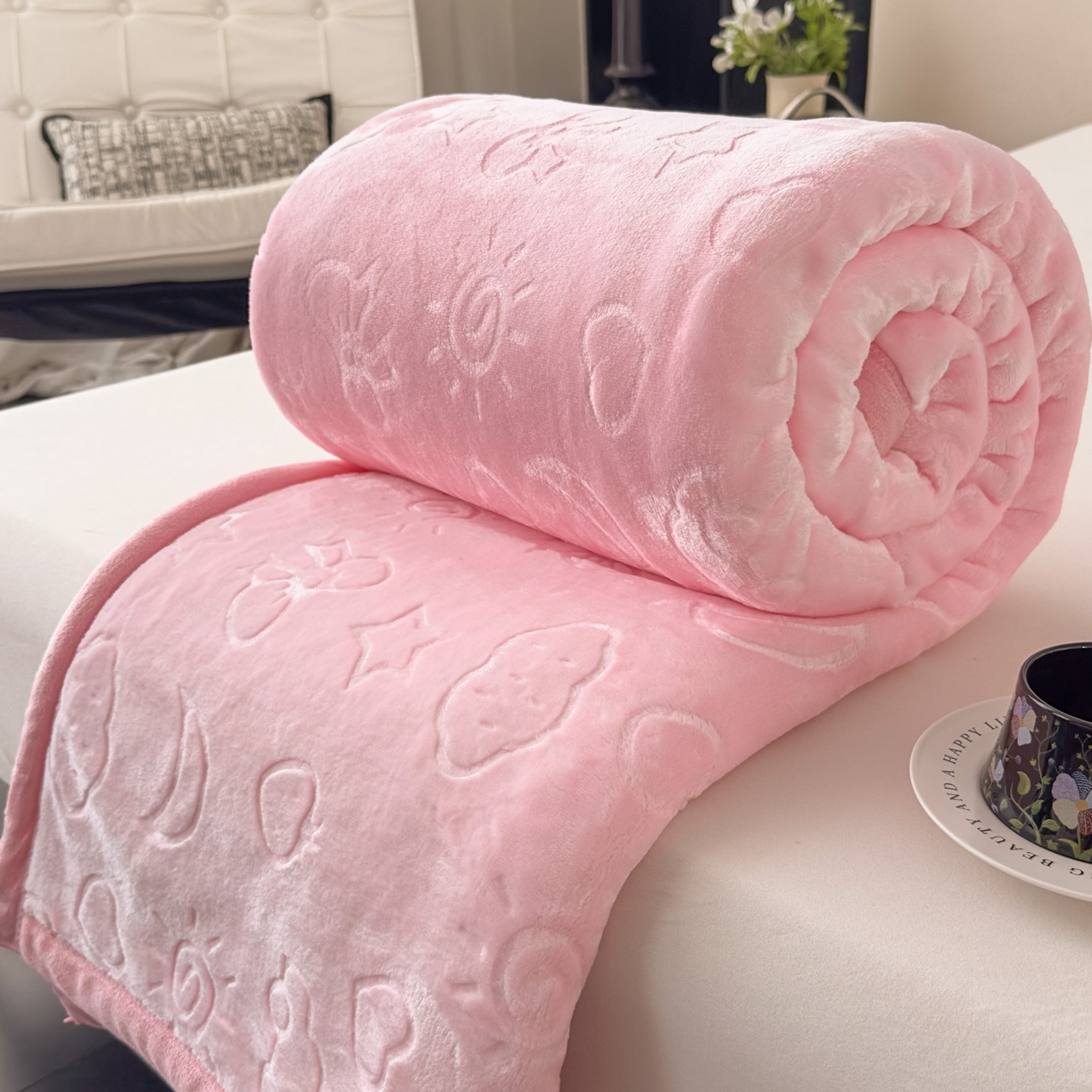 91家纺网 家纺一手货源 找家纺 悦织湾家纺 2025新款加厚星星月岁云毯轻奢时尚毛毯盖毯四季毯被子跨境外贸出口直播热销款 星星月岁云毯悠悠粉