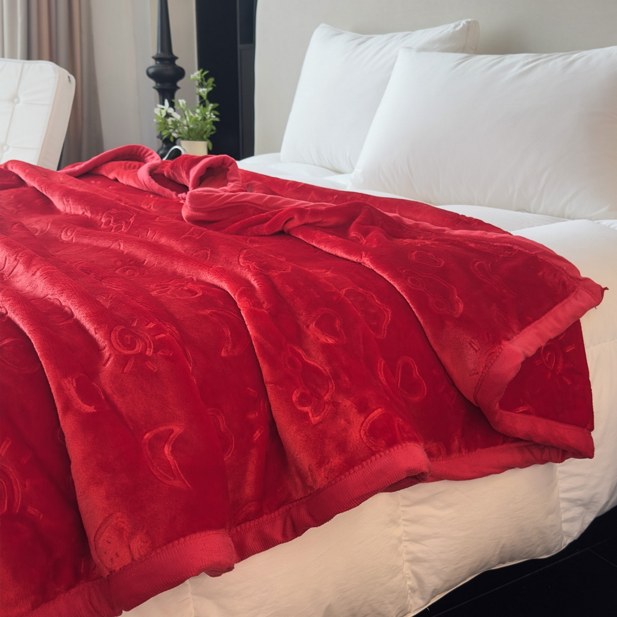 91家纺网 家纺一手货源 找家纺 悦织湾家纺 2025新款加厚星星月岁云毯轻奢时尚毛毯盖毯四季毯被子跨境外贸出口直播热销款 星星月岁云毯大红