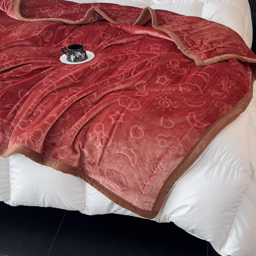 91家纺网 家纺一手货源 找家纺 悦织湾家纺 2025新款加厚星星月岁云毯轻奢时尚毛毯盖毯四季毯被子跨境外贸出口直播热销款 星星月岁云毯酒红