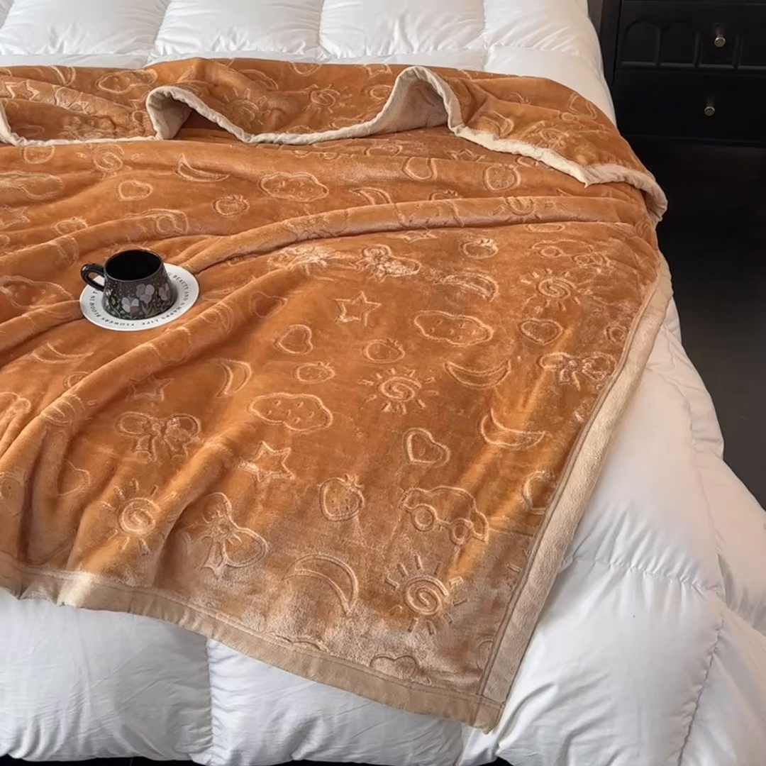 91家纺网 家纺一手货源 找家纺 悦织湾家纺 2025新款加厚星星月岁云毯轻奢时尚毛毯盖毯四季毯被子跨境外贸出口直播热销款 星星月岁云毯浅咖