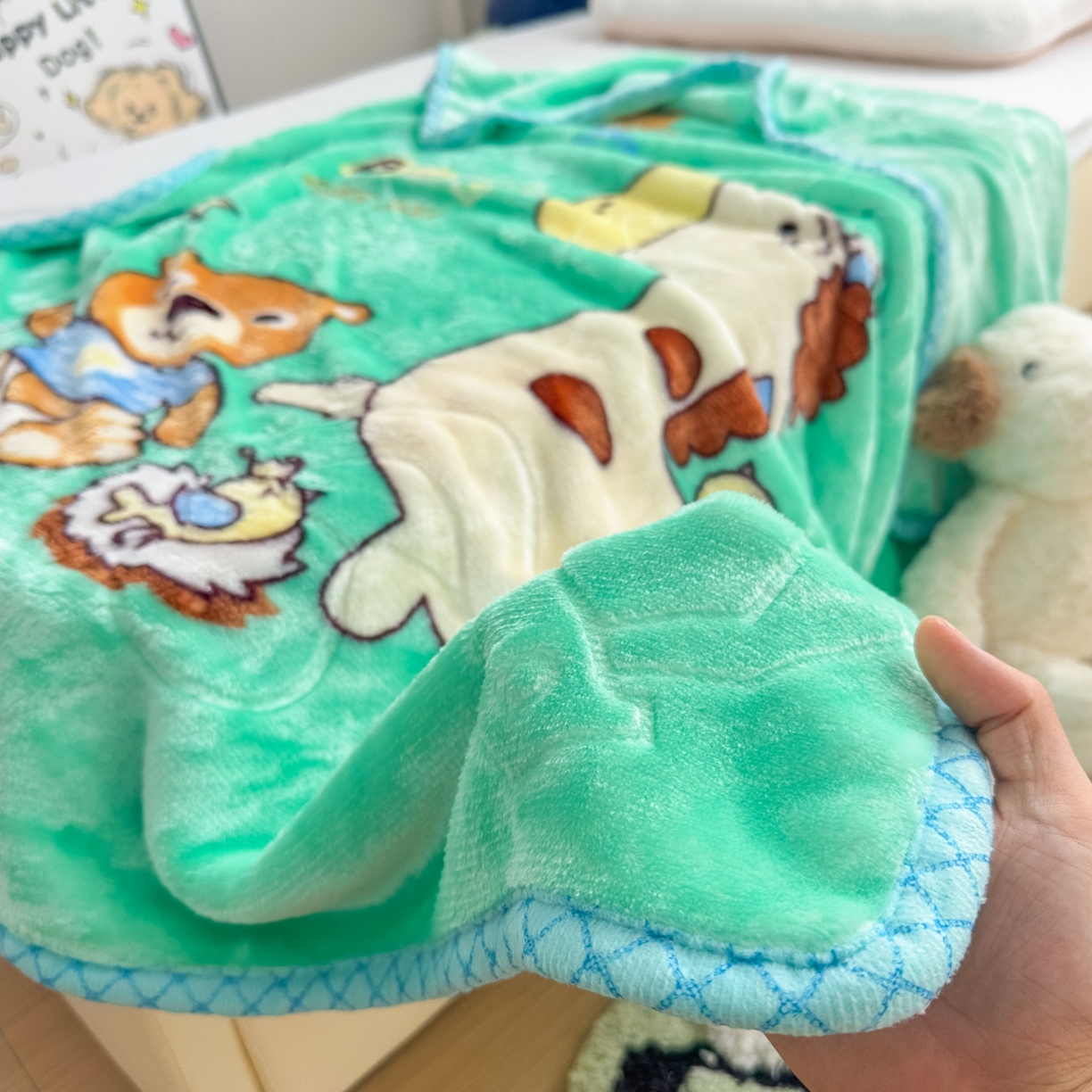 91家纺网 家纺一手货源 找家纺 悦织湾家纺 2025新款拉舍尔双层云绒童毯毯子卡通休闲沙发盖毯毛毯儿童婴幼儿宝宝小毯子 宝宝乐园11#绿