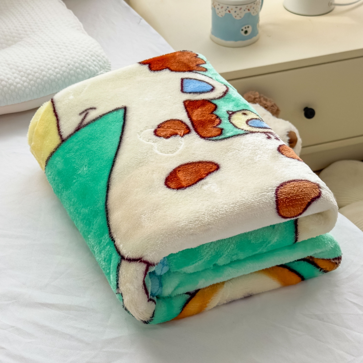 91家纺网 家纺一手货源 找家纺 悦织湾家纺 2025新款拉舍尔双层云绒童毯毯子卡通休闲沙发盖毯毛毯儿童婴幼儿宝宝小毯子 宝宝乐园11#绿