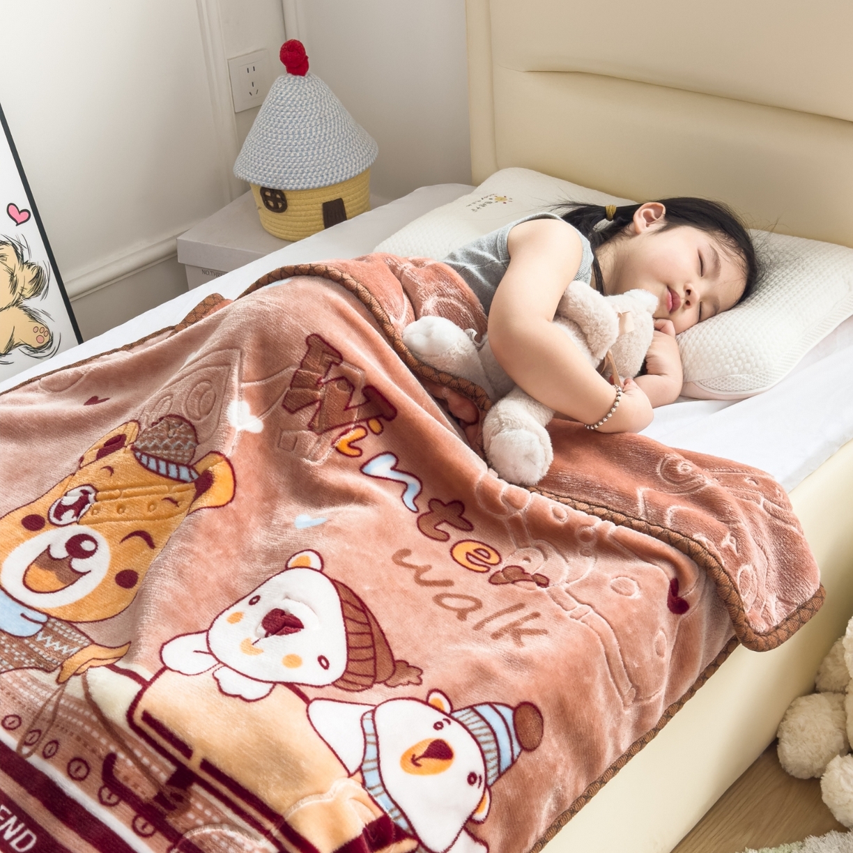 91家纺网 家纺一手货源 找家纺 悦织湾家纺 2025新款拉舍尔双层云绒童毯毯子卡通休闲沙发盖毯毛毯儿童婴幼儿宝宝小毯子 冰上运动20#咖