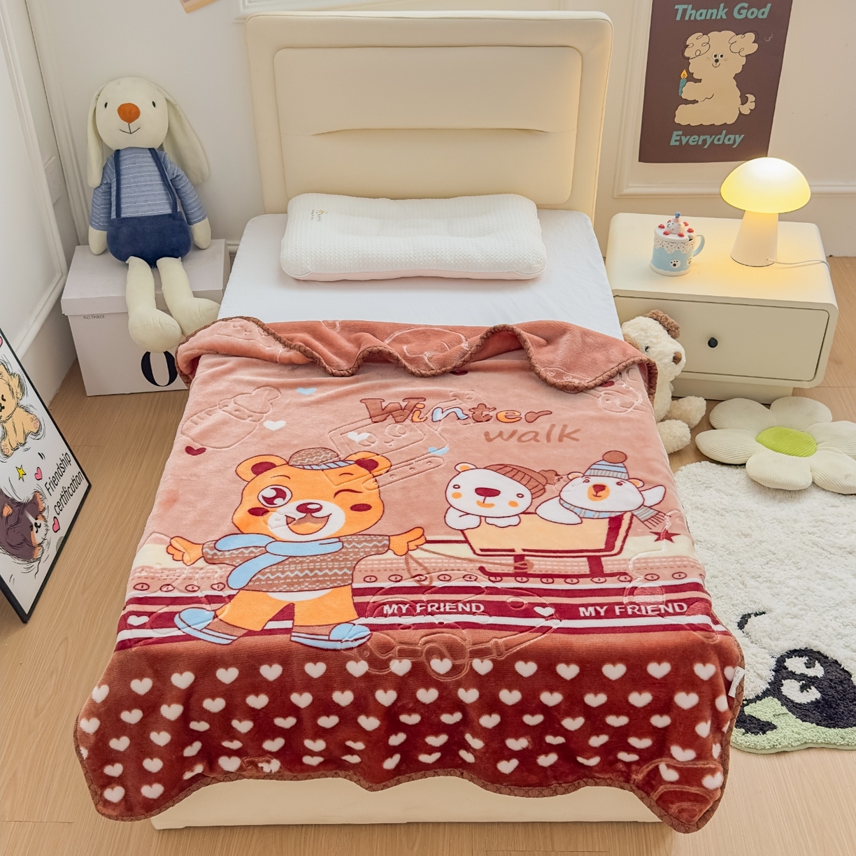 91家纺网 家纺一手货源 找家纺 悦织湾家纺 2025新款拉舍尔双层云绒童毯毯子卡通休闲沙发盖毯毛毯儿童婴幼儿宝宝小毯子 冰上运动20#咖