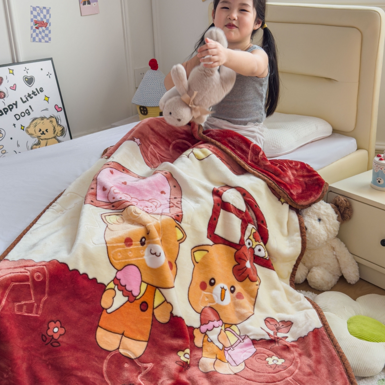 91家纺网 家纺一手货源 找家纺 悦织湾家纺 2025新款拉舍尔双层云绒童毯毯子卡通休闲沙发盖毯毛毯儿童婴幼儿宝宝小毯子 可爱小熊21#咖啡色