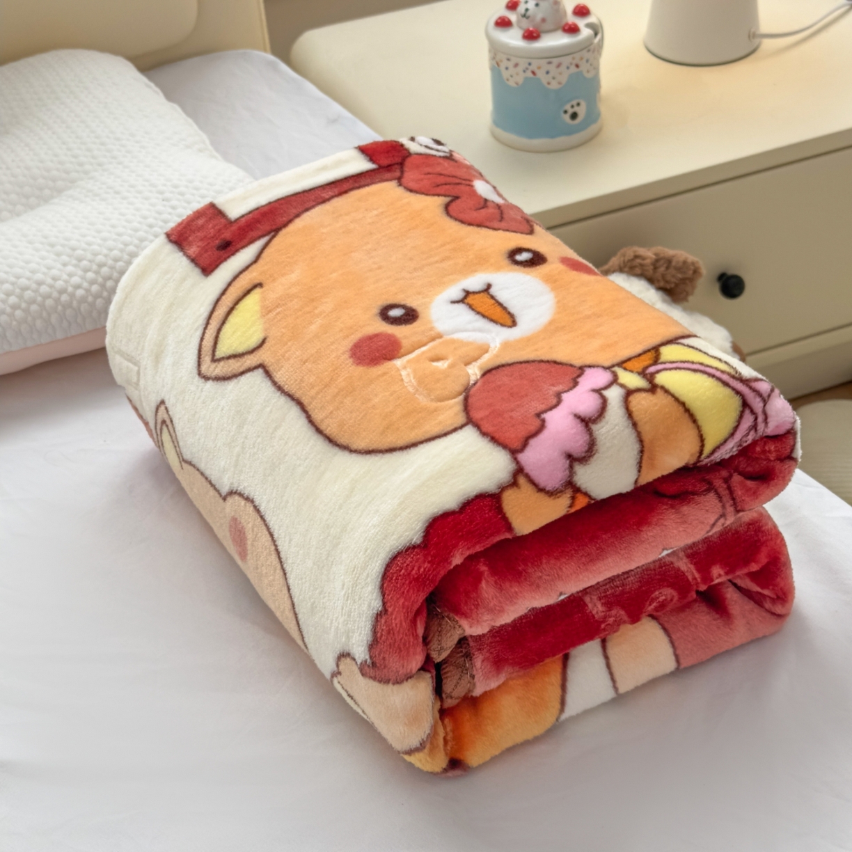 91家纺网 家纺一手货源 找家纺 悦织湾家纺 2025新款拉舍尔双层云绒童毯毯子卡通休闲沙发盖毯毛毯儿童婴幼儿宝宝小毯子 可爱小熊21#咖啡色