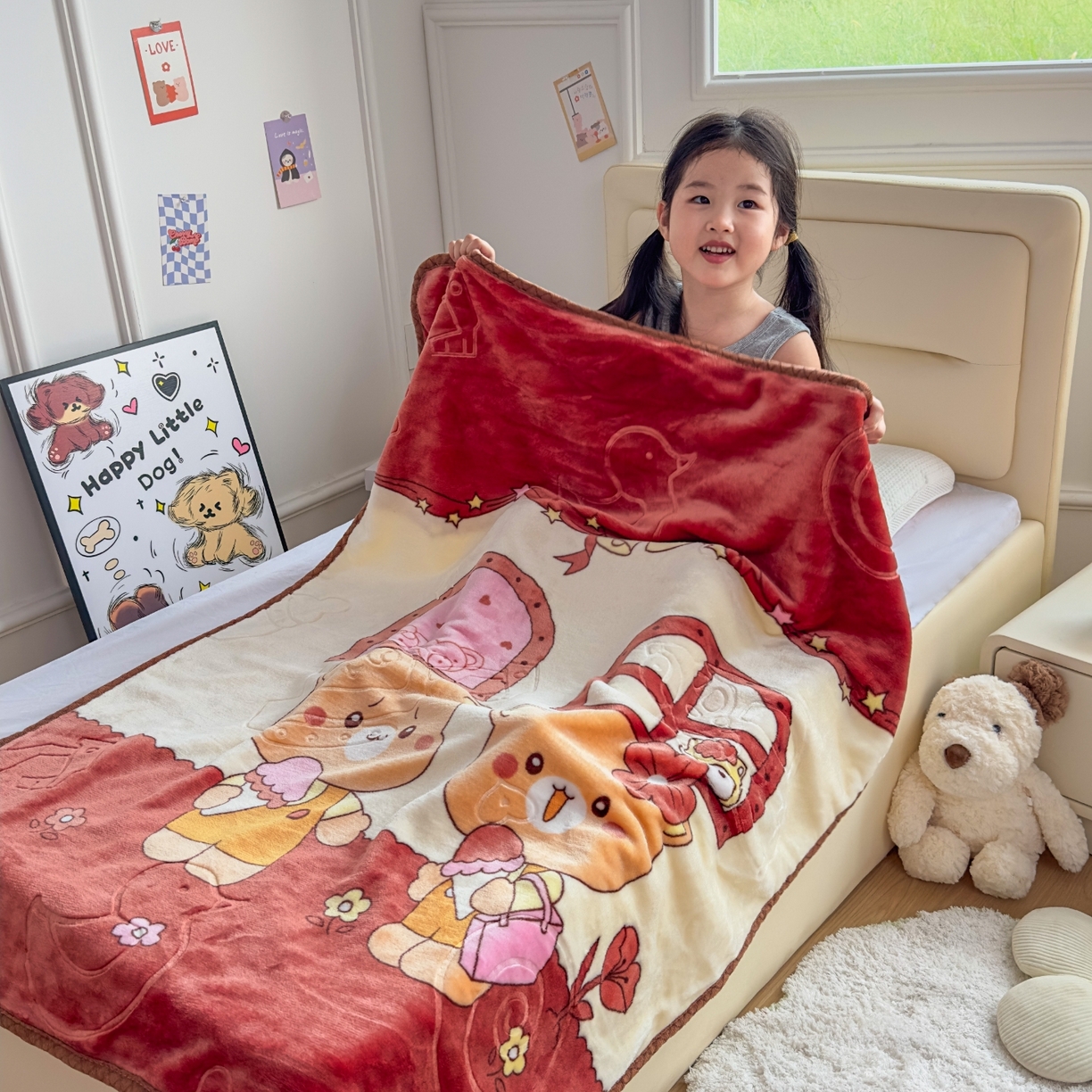 91家纺网 家纺一手货源 找家纺 悦织湾家纺 2025新款拉舍尔双层云绒童毯毯子卡通休闲沙发盖毯毛毯儿童婴幼儿宝宝小毯子 可爱小熊21#咖啡色