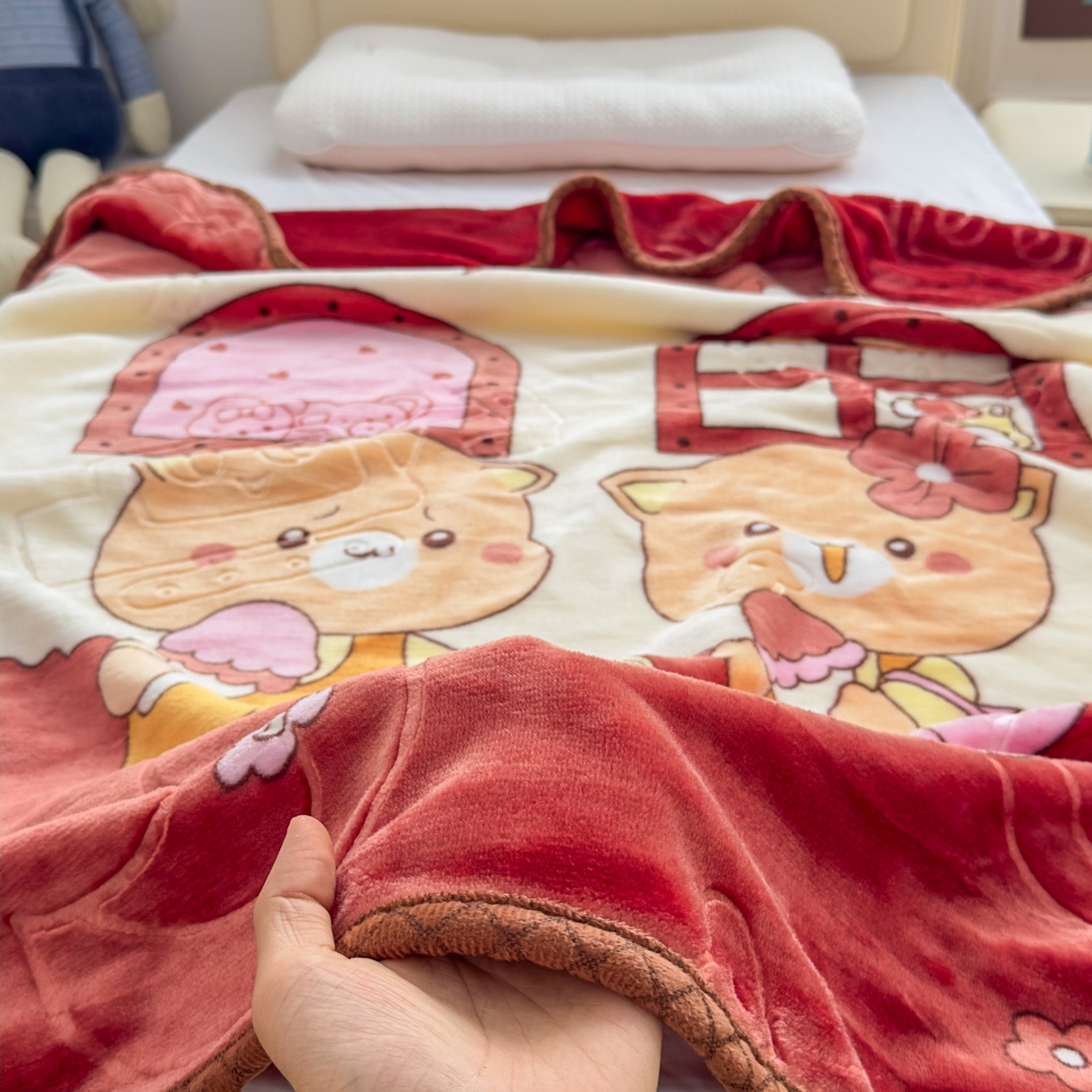 91家纺网 家纺一手货源 找家纺 悦织湾家纺 2025新款拉舍尔双层云绒童毯毯子卡通休闲沙发盖毯毛毯儿童婴幼儿宝宝小毯子 可爱小熊21#咖啡色