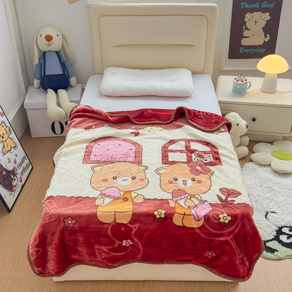 91家纺网 家纺一手货源 找家纺 悦织湾家纺 2025新款拉舍尔双层云绒童毯毯子卡通休闲沙发盖毯毛毯儿童婴幼儿宝宝小毯子 可爱小熊21#咖啡色