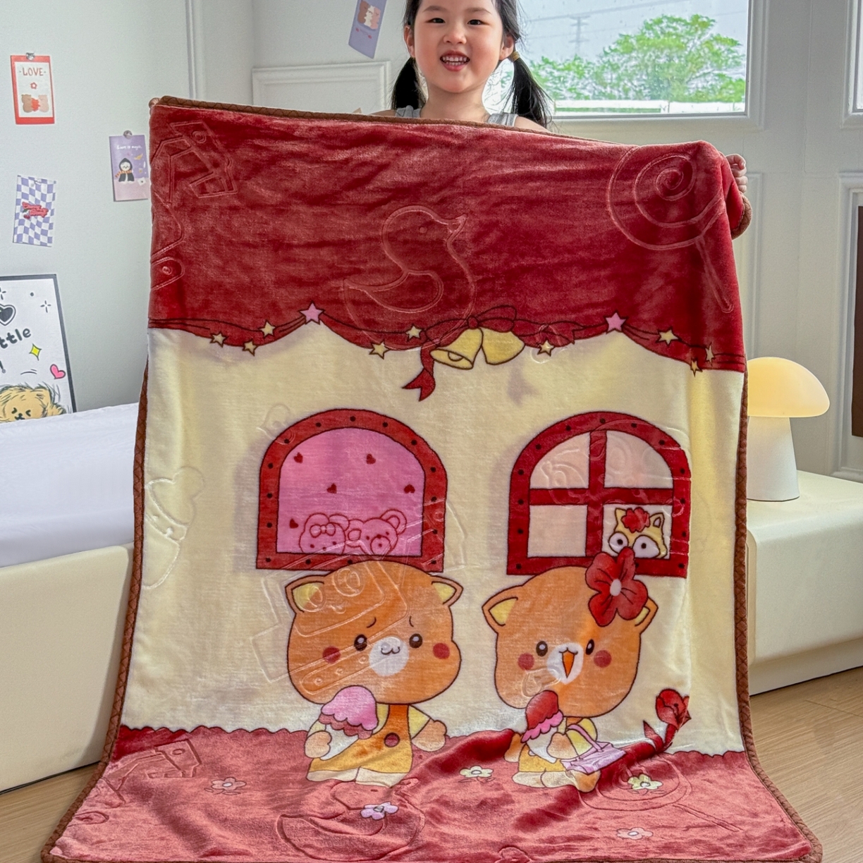 91家纺网 家纺一手货源 找家纺 悦织湾家纺 2025新款拉舍尔双层云绒童毯毯子卡通休闲沙发盖毯毛毯儿童婴幼儿宝宝小毯子 可爱小熊21#咖啡色