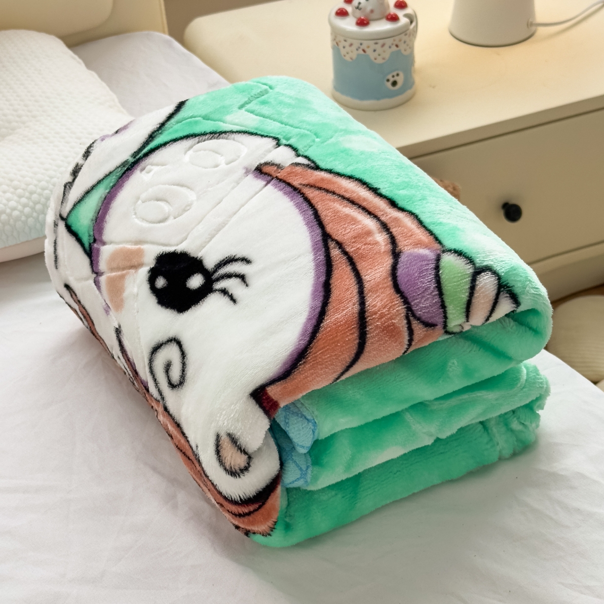 91家纺网 家纺一手货源 找家纺 悦织湾家纺 2025新款拉舍尔双层云绒童毯毯子卡通休闲沙发盖毯毛毯儿童婴幼儿宝宝小毯子 快乐恐龙3#绿