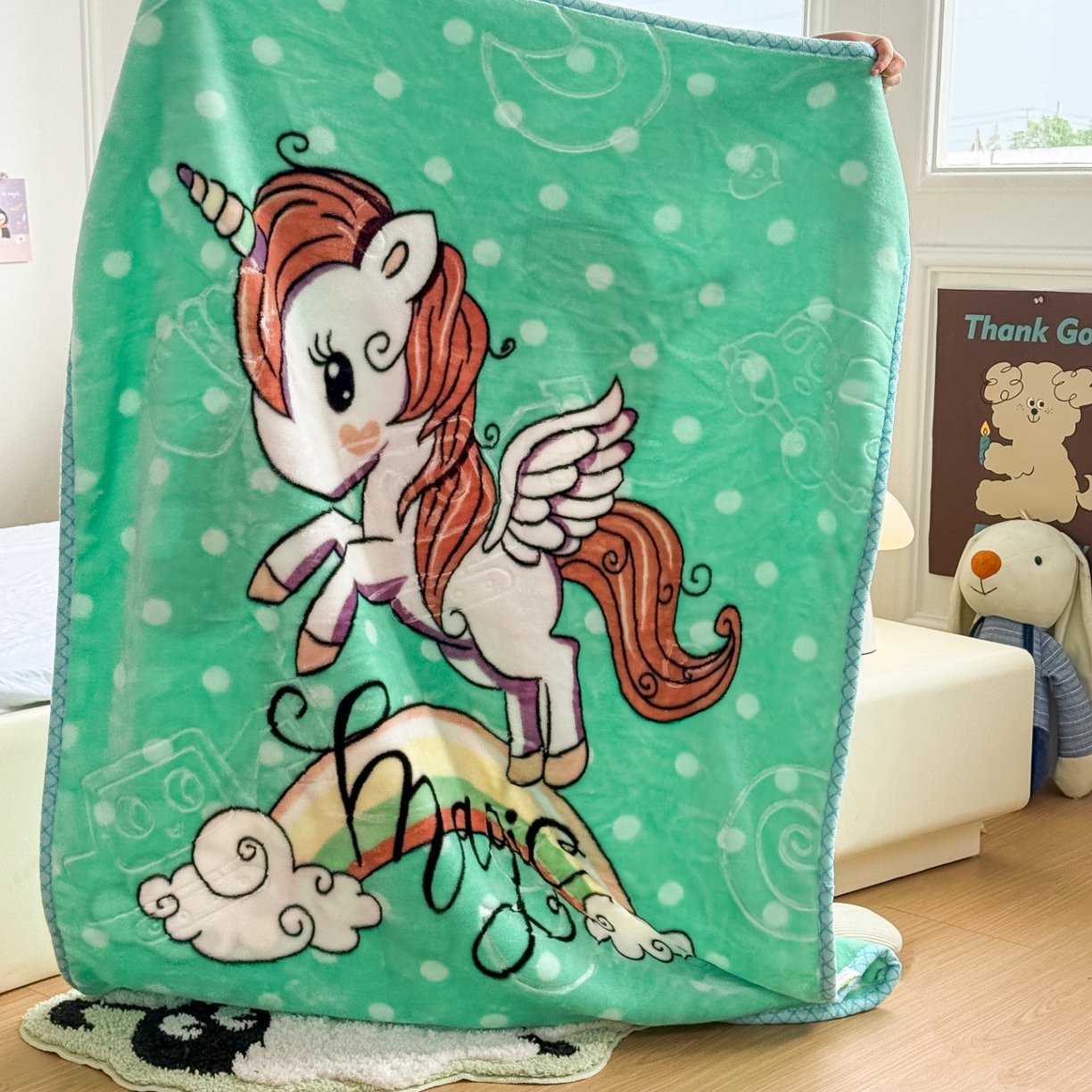 91家纺网 家纺一手货源 找家纺 悦织湾家纺 2025新款拉舍尔双层云绒童毯毯子卡通休闲沙发盖毯毛毯儿童婴幼儿宝宝小毯子 快乐恐龙3#绿