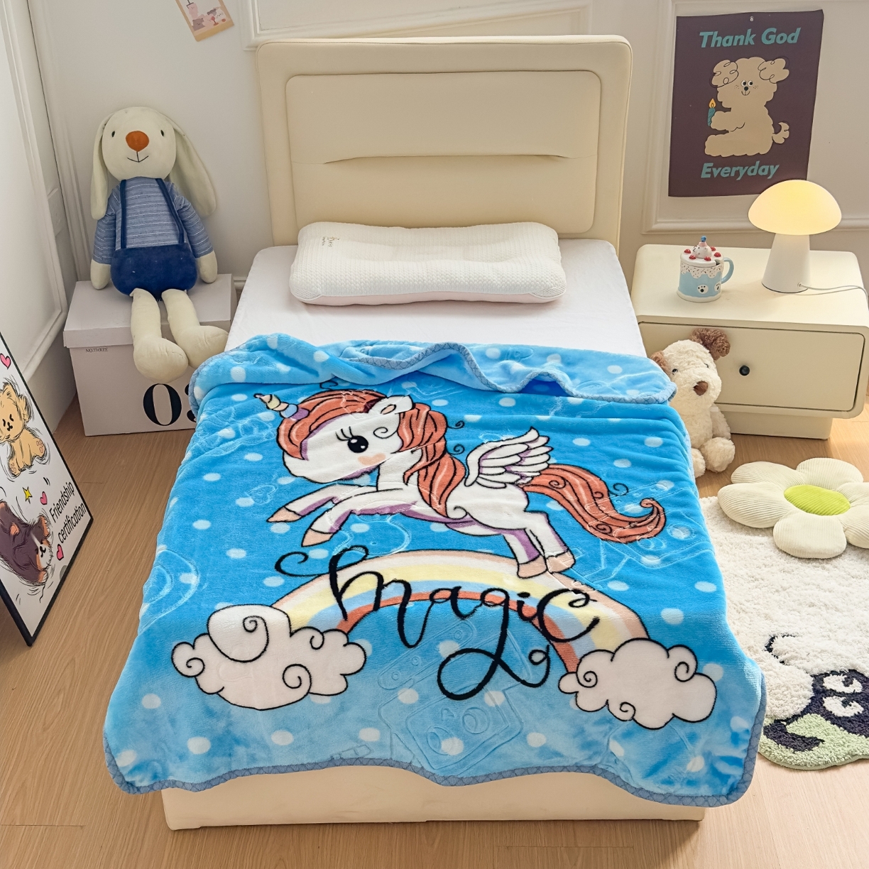 91家纺网 家纺一手货源 找家纺 悦织湾家纺 2025新款拉舍尔双层云绒童毯毯子卡通休闲沙发盖毯毛毯儿童婴幼儿宝宝小毯子 快乐恐龙13#蓝