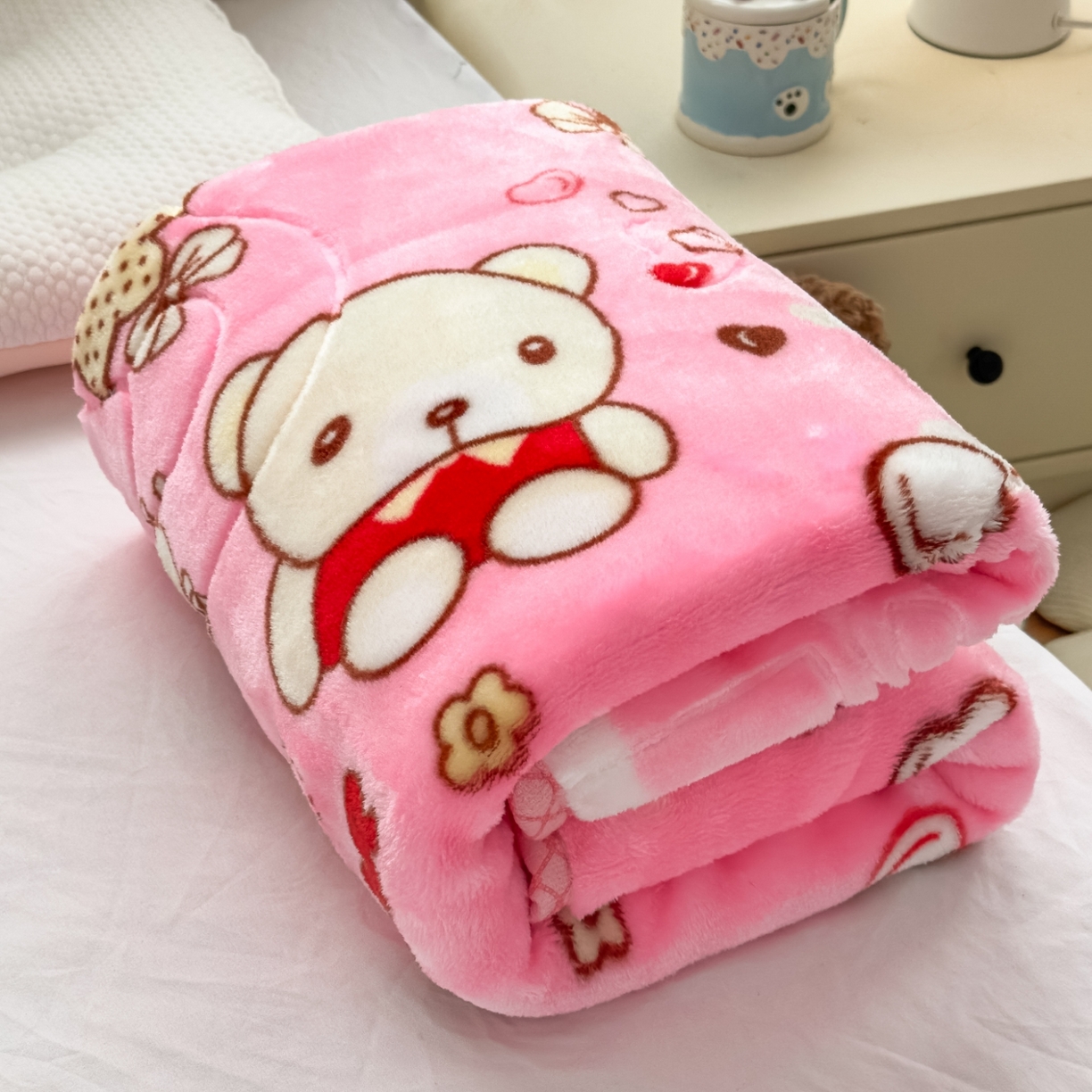 91家纺网 家纺一手货源 找家纺 悦织湾家纺 2025新款拉舍尔双层云绒童毯毯子卡通休闲沙发盖毯毛毯儿童婴幼儿宝宝小毯子 甜蜜生活9#粉