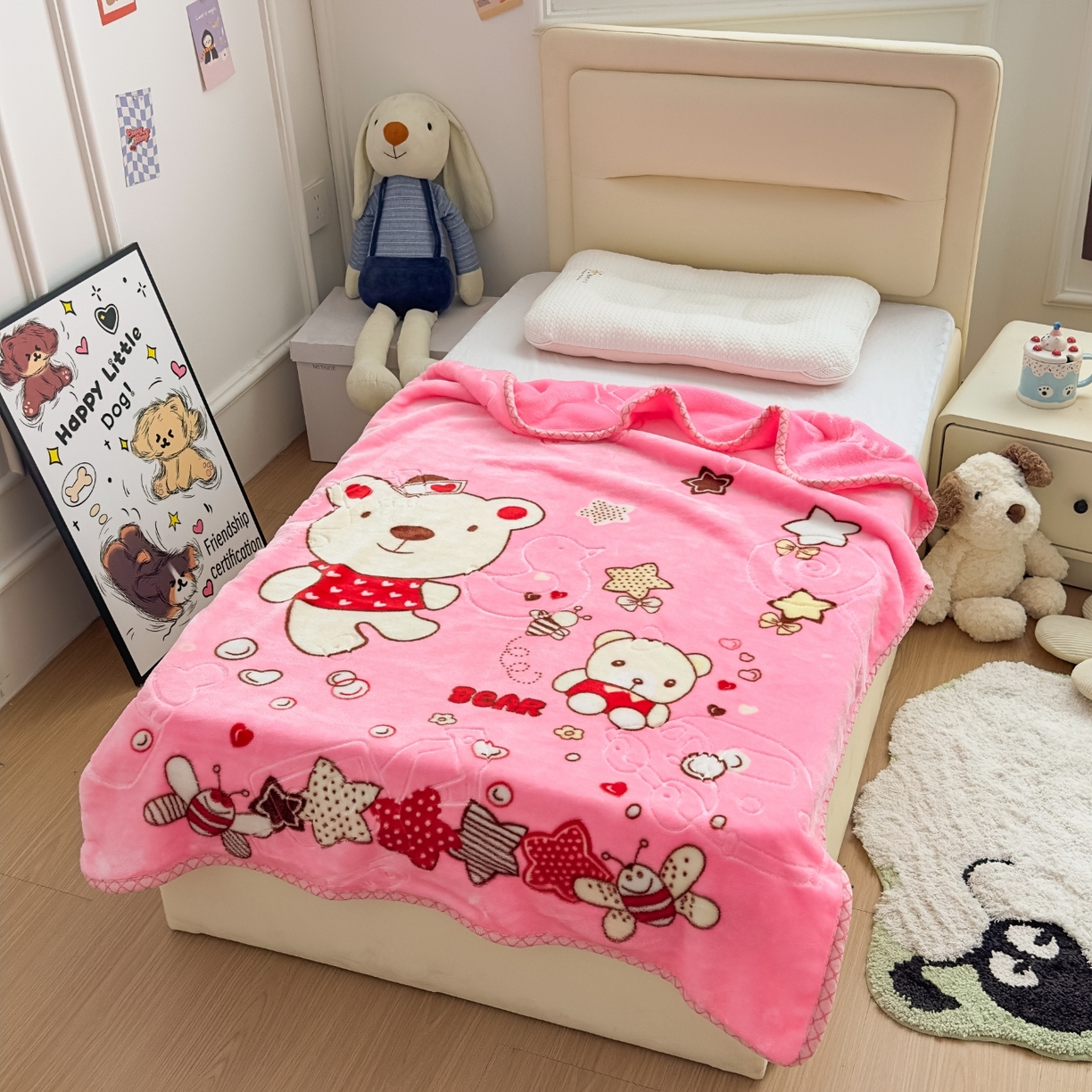 91家纺网 家纺一手货源 找家纺 悦织湾家纺 2025新款拉舍尔双层云绒童毯毯子卡通休闲沙发盖毯毛毯儿童婴幼儿宝宝小毯子 甜蜜生活9#粉