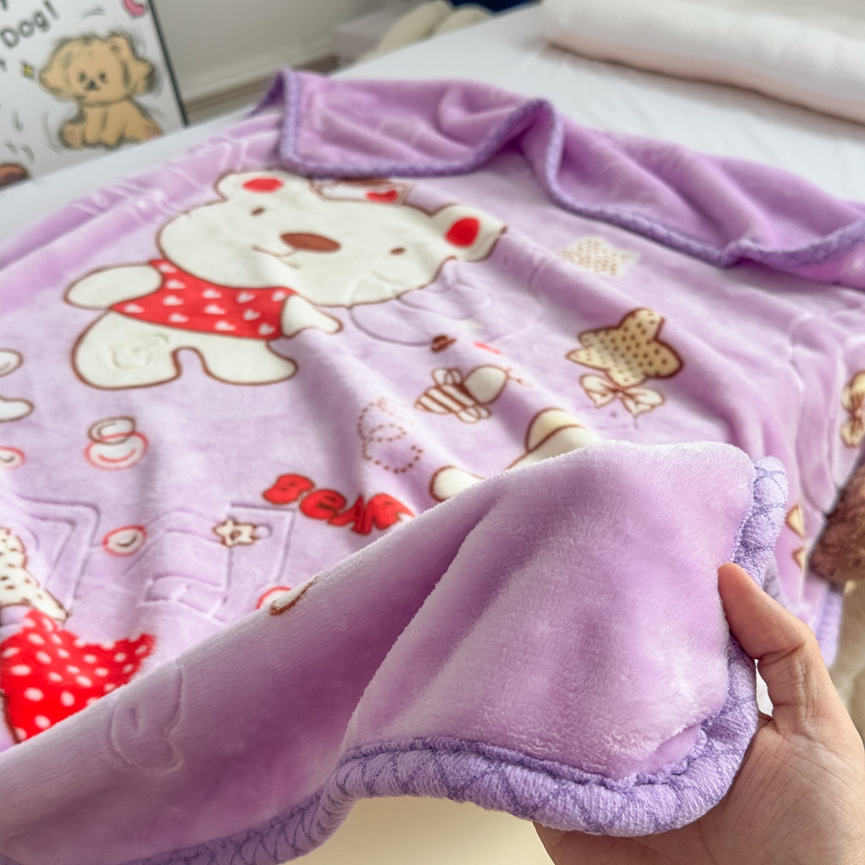 91家纺网 家纺一手货源 找家纺 悦织湾家纺 2025新款拉舍尔双层云绒童毯毯子卡通休闲沙发盖毯毛毯儿童婴幼儿宝宝小毯子 甜蜜生活23#紫色