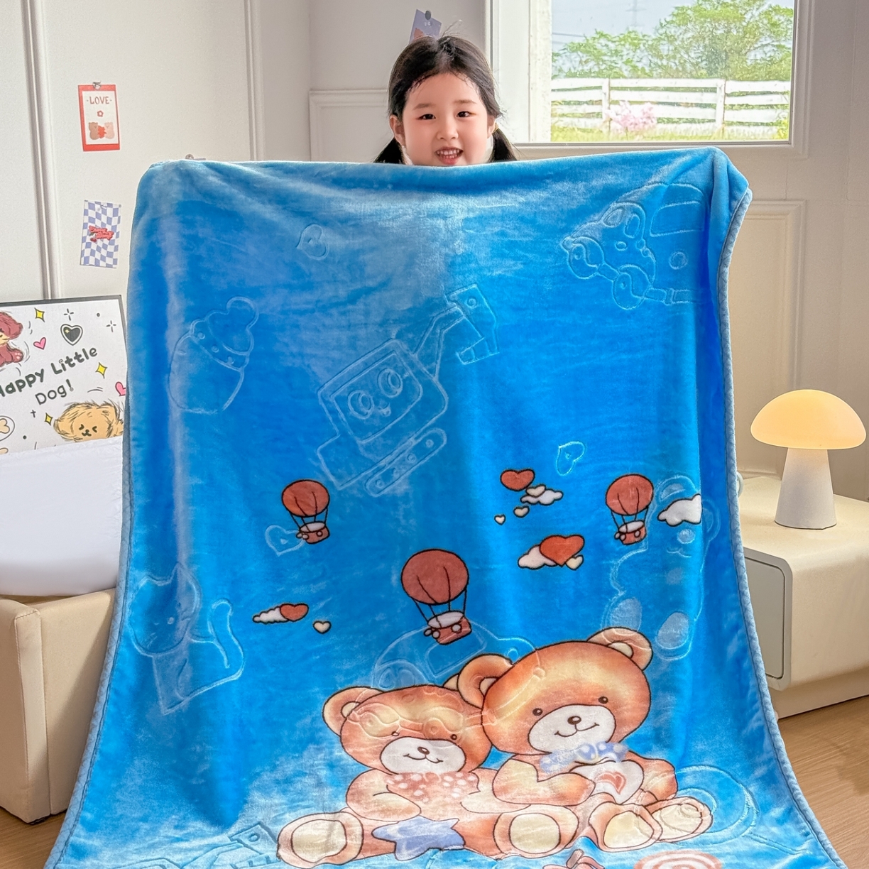 91家纺网 家纺一手货源 找家纺 悦织湾家纺 2025新款拉舍尔双层云绒童毯毯子卡通休闲沙发盖毯毛毯儿童婴幼儿宝宝小毯子 童年伙伴17#蓝