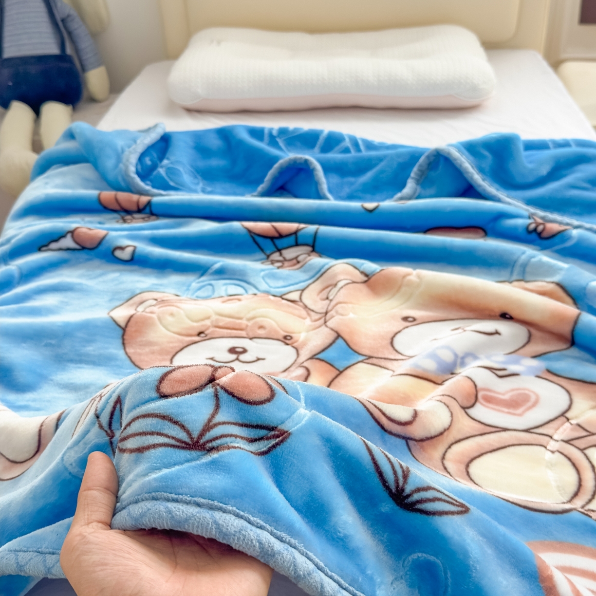 91家纺网 家纺一手货源 找家纺 悦织湾家纺 2025新款拉舍尔双层云绒童毯毯子卡通休闲沙发盖毯毛毯儿童婴幼儿宝宝小毯子 童年伙伴17#蓝