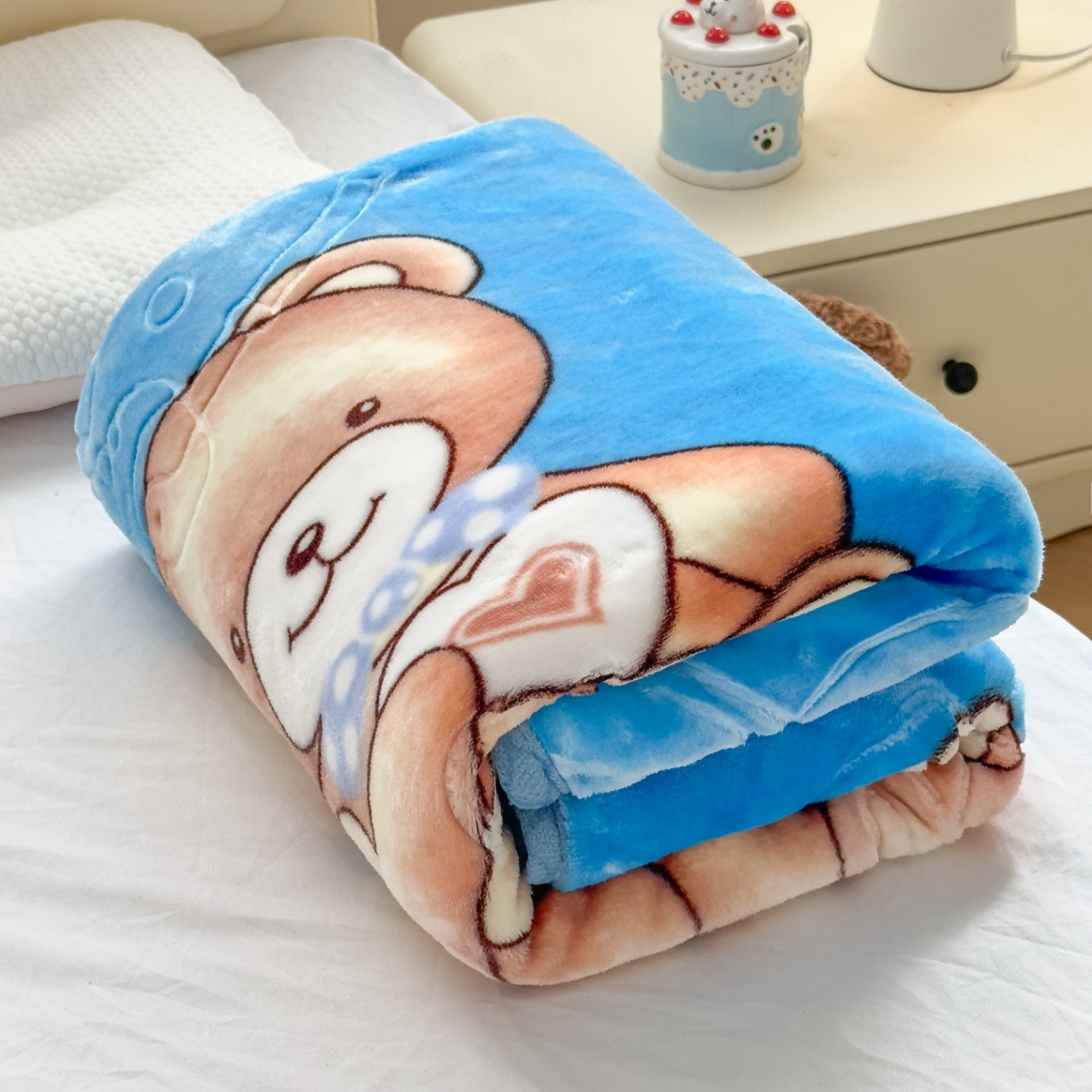 91家纺网 家纺一手货源 找家纺 悦织湾家纺 2025新款拉舍尔双层云绒童毯毯子卡通休闲沙发盖毯毛毯儿童婴幼儿宝宝小毯子 童年伙伴17#蓝
