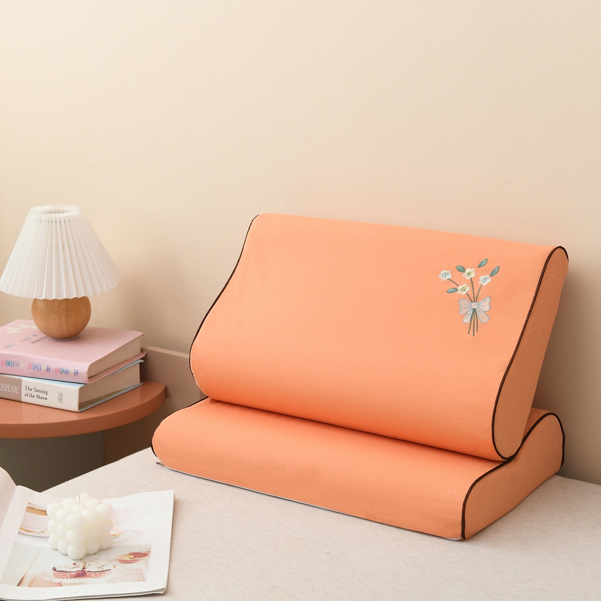 小猫派 2025新款水洗棉枕套 桔色花束