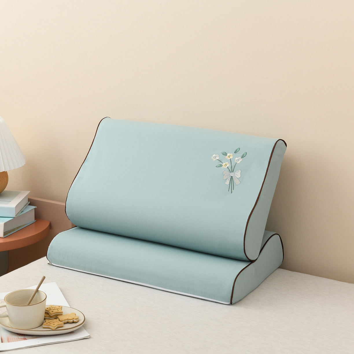 小猫派 2025新款水洗棉枕套 绿花束