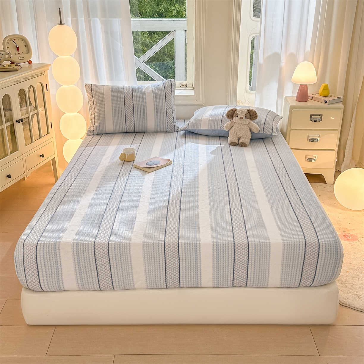 91家纺网 家纺一手货源 找家纺 灰鲸 2025新款立体雕花牛奶绒床笠 泛歌-蓝