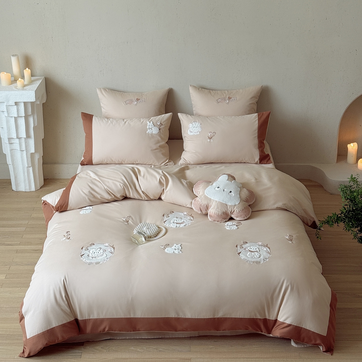 佳汐蓝家纺 2025秋冬新款磨毛四件套系列 郁见兔-卡其