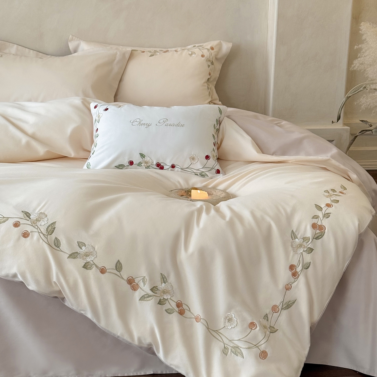 91家纺网 家纺一手货源 找家纺 佳汐蓝家纺 2025秋冬新款磨毛四件套系列 蔓语樱梦-奶芙