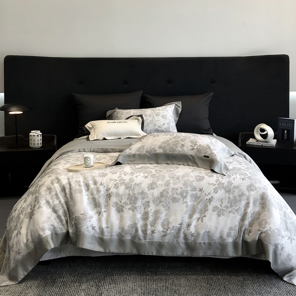 佳汐蓝家纺 2025新款奶基米磨毛四件套系列 樱花风铃-银云灰