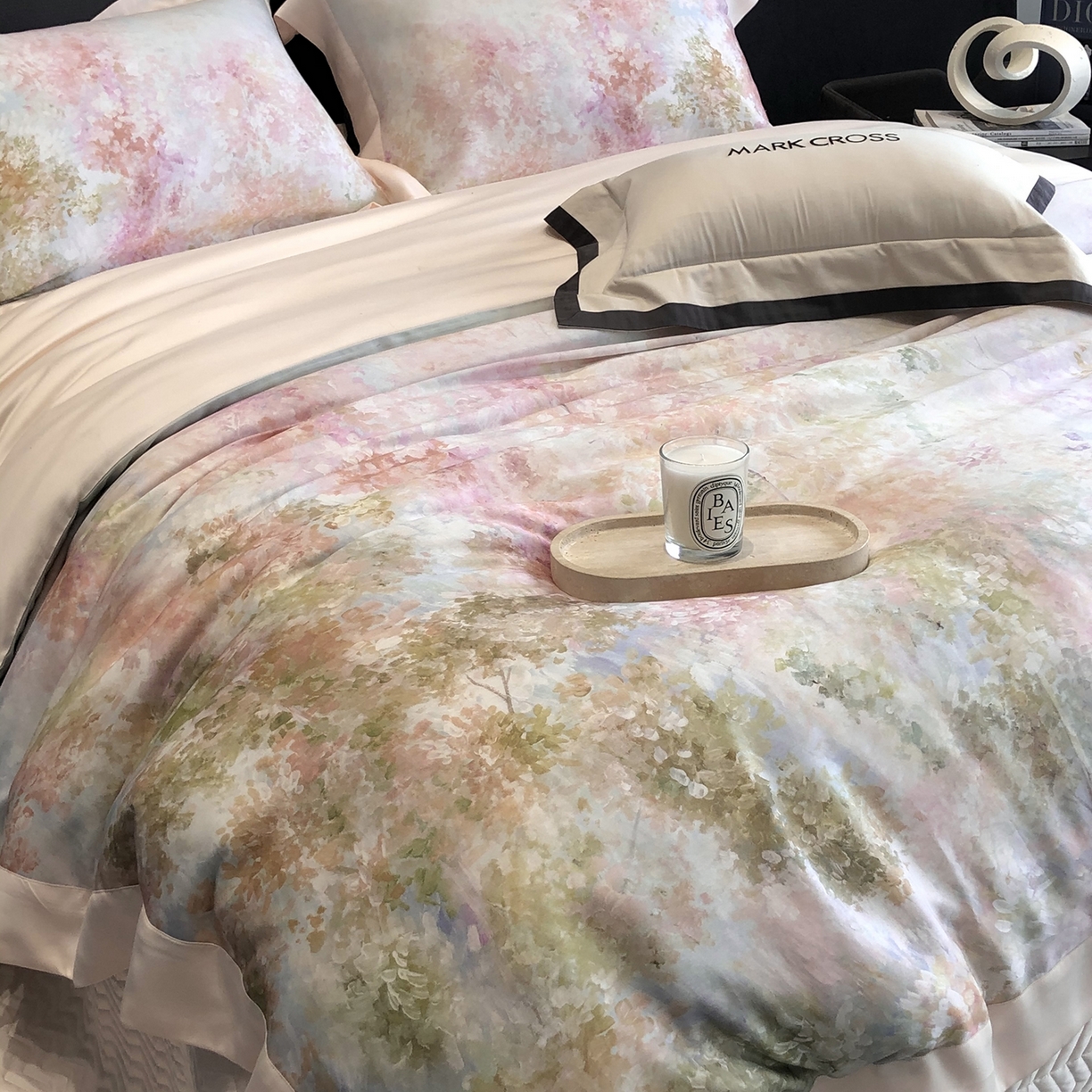 91家纺网 家纺一手货源 找家纺 佳汐蓝家纺 2025新款奶基米磨毛四件套系列 初恋-樱落粉