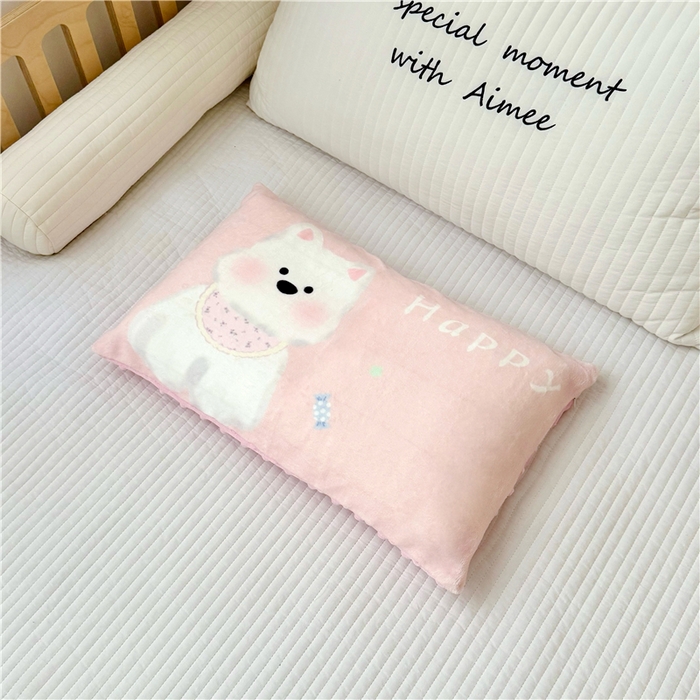 91家纺网 家纺一手货源 找家纺 萌宝家纺 2025新款儿童牛奶绒豆豆单品枕套 粉色小狗