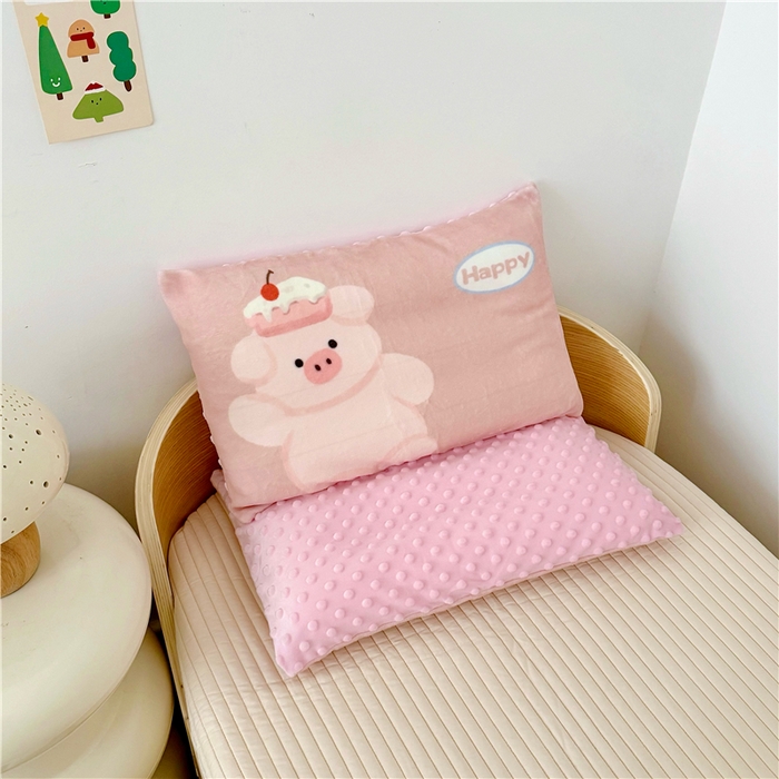 萌宝家纺 2025新款儿童牛奶绒豆豆单品枕套 小猪