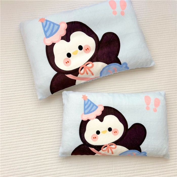 91家纺网 家纺一手货源 找家纺 萌宝家纺 2025新款儿童牛奶绒豆豆单品枕套 小企鹅