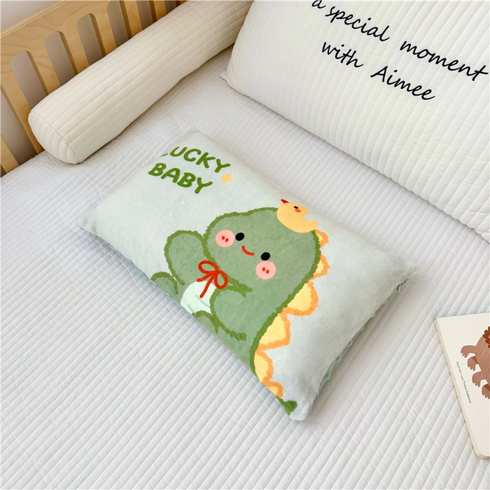 91家纺网 家纺一手货源 找家纺 萌宝家纺 2025新款儿童牛奶绒豆豆单品枕套 小恐龙
