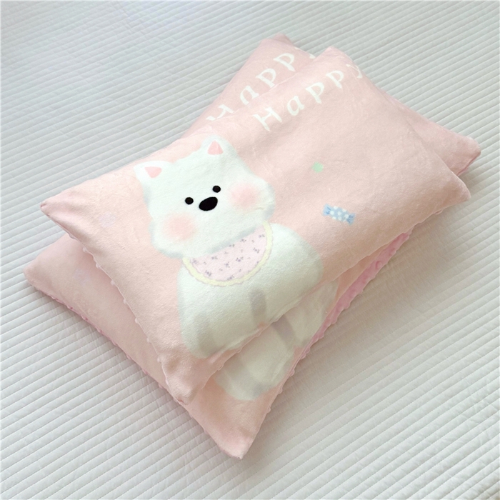 91家纺网 家纺一手货源 找家纺 萌宝家纺 2025新款儿童牛奶绒豆豆单品枕套 粉色小狗