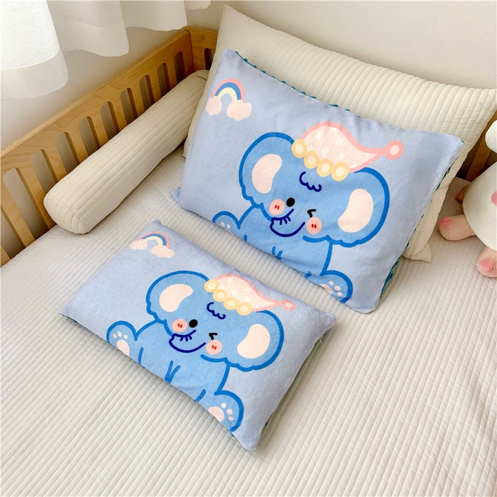 91家纺网 家纺一手货源 找家纺 萌宝家纺 2025新款儿童牛奶绒豆豆单品枕套 小象