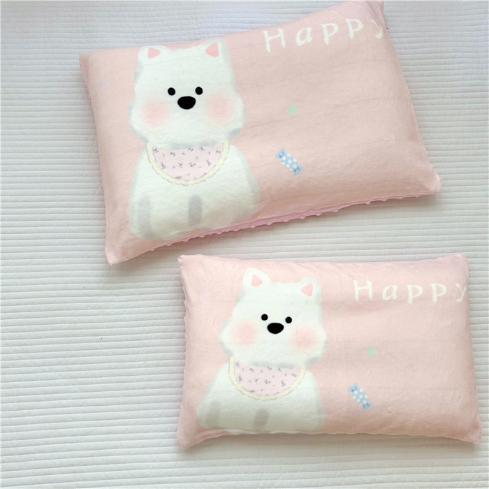 91家纺网 家纺一手货源 找家纺 萌宝家纺 2025新款儿童牛奶绒豆豆单品枕套 粉色小狗